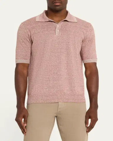 Fioroni Men's Heathered Linen-Cotton Polo | Thumbnail 4 Fioroni Men's Heathered Linen-Cotton Polo | Thumbnail 4