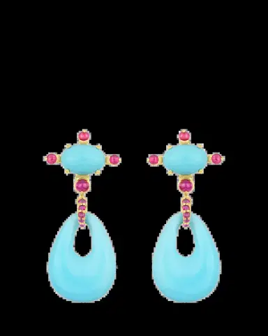 Paul Morelli 18K Yellow Gold Turquoise and Ruby Drop Earrings | Thumbnail 2 Paul Morelli 18K Yellow Gold Turquoise and Ruby Drop Earrings | Thumbnail 2