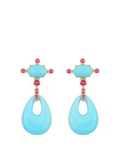 Paul Morelli 18K Yellow Gold Turquoise and Ruby Drop Earrings | Thumbnail 1 Paul Morelli 18K Yellow Gold Turquoise and Ruby Drop Earrings | Thumbnail 1