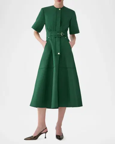Carolina Herrera Short-Sleeve Belted Cotton A-Line Midi Dress | Thumbnail 2 Carolina Herrera Short-Sleeve Belted Cotton A-Line Midi Dress | Thumbnail 2