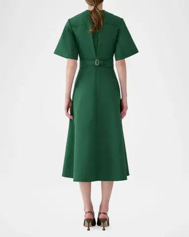 Carolina Herrera Short-Sleeve Belted Cotton A-Line Midi Dress | Thumbnail 3 Carolina Herrera Short-Sleeve Belted Cotton A-Line Midi Dress | Thumbnail 3
