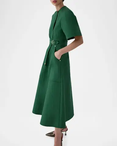 Carolina Herrera Short-Sleeve Belted Cotton A-Line Midi Dress | Thumbnail 4 Carolina Herrera Short-Sleeve Belted Cotton A-Line Midi Dress | Thumbnail 4