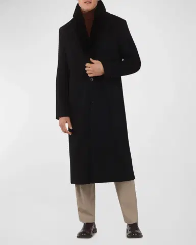 Gorski Men 's Cashmere Coat with Detachable Lamb Shearling Collar | Thumbnail 2 Gorski Men 's Cashmere Coat with Detachable Lamb Shearling Collar | Thumbnail 2