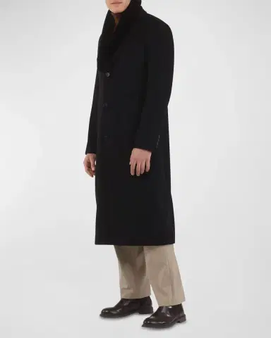 Gorski Men 's Cashmere Coat with Detachable Lamb Shearling Collar | Thumbnail 3 Gorski Men 's Cashmere Coat with Detachable Lamb Shearling Collar | Thumbnail 3