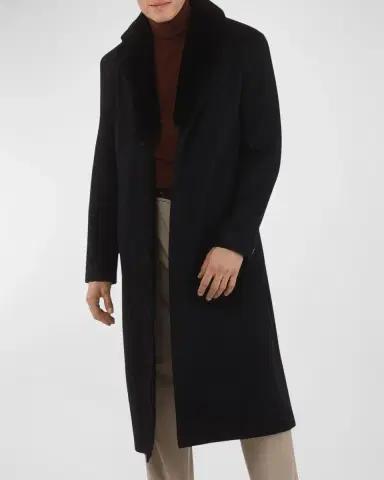 Gorski Men 's Cashmere Coat with Detachable Lamb Shearling Collar | Thumbnail 6 Gorski Men 's Cashmere Coat with Detachable Lamb Shearling Collar | Thumbnail 6