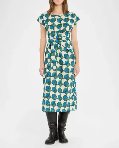 Weekend Max Mara Geo-Print Gathered Cap-Sleeve Midi Dress | Thumbnail 2 Weekend Max Mara Geo-Print Gathered Cap-Sleeve Midi Dress | Thumbnail 2