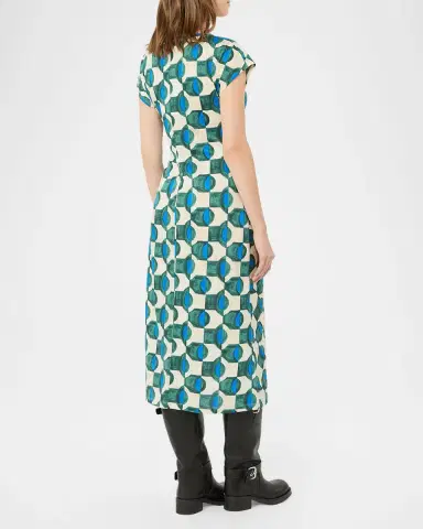 Weekend Max Mara Geo-Print Gathered Cap-Sleeve Midi Dress | Thumbnail 3 Weekend Max Mara Geo-Print Gathered Cap-Sleeve Midi Dress | Thumbnail 3