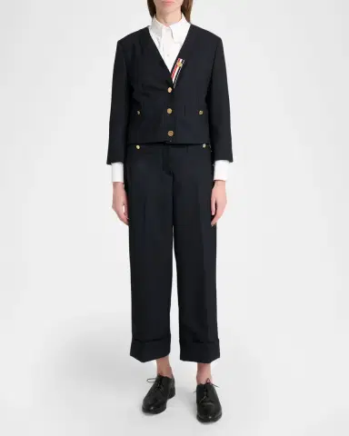 Thom Browne V-Neck Wool Cardigan Jacket | Thumbnail 2 Thom Browne V-Neck Wool Cardigan Jacket | Thumbnail 2
