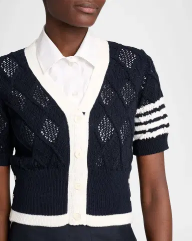 Thom Browne Argyle Pointelle-Knit Cotton Cardigan | Thumbnail 5 Thom Browne Argyle Pointelle-Knit Cotton Cardigan | Thumbnail 5