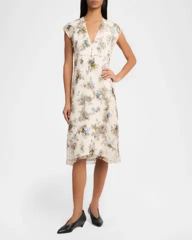 Jil Sander Floral Silk Crepe A-Line Midi Dress | Thumbnail 4 Jil Sander Floral Silk Crepe A-Line Midi Dress | Thumbnail 4
