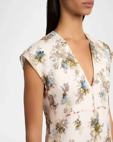 Jil Sander Floral Silk Crepe A-Line Midi Dress | Thumbnail 5 Jil Sander Floral Silk Crepe A-Line Midi Dress | Thumbnail 5
