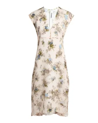Jil Sander Floral Silk Crepe A-Line Midi Dress | Thumbnail 1 Jil Sander Floral Silk Crepe A-Line Midi Dress | Thumbnail 1