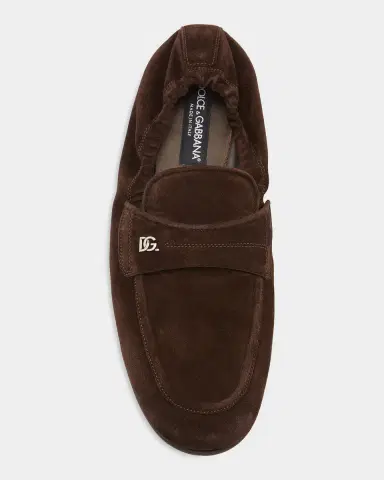 Dolce & Gabbana Men's Suede DG-Logo Elastic Penny Loafers | Thumbnail 4 Dolce & Gabbana Men's Suede DG-Logo Elastic Penny Loafers | Thumbnail 4