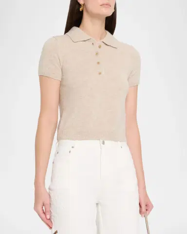 Simkhai Twila Short-Sleeve Cashmere Polo Sweater | Thumbnail 4 Simkhai Twila Short-Sleeve Cashmere Polo Sweater | Thumbnail 4