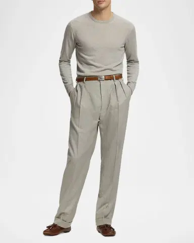 Ralph Lauren Purple Label Men's Cotton-Stretch Straight Leg Pleated Trousers | Thumbnail 2 Ralph Lauren Purple Label Men's Cotton-Stretch Straight Leg Pleated Trousers | Thumbnail 2