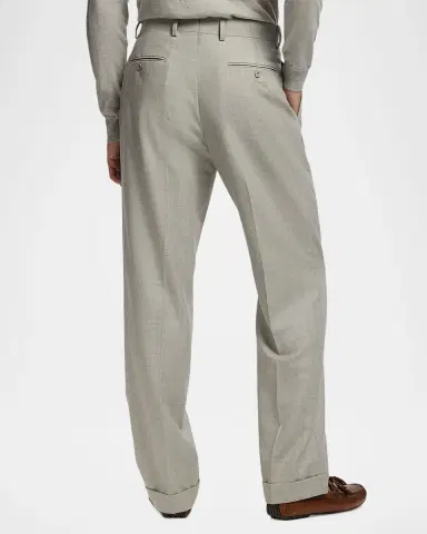 Ralph Lauren Purple Label Men's Cotton-Stretch Straight Leg Pleated Trousers | Thumbnail 3 Ralph Lauren Purple Label Men's Cotton-Stretch Straight Leg Pleated Trousers | Thumbnail 3