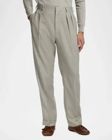 Ralph Lauren Purple Label Men's Cotton-Stretch Straight Leg Pleated Trousers | Thumbnail 4 Ralph Lauren Purple Label Men's Cotton-Stretch Straight Leg Pleated Trousers | Thumbnail 4