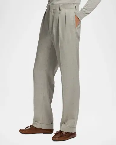 Ralph Lauren Purple Label Men's Cotton-Stretch Straight Leg Pleated Trousers | Thumbnail 6 Ralph Lauren Purple Label Men's Cotton-Stretch Straight Leg Pleated Trousers | Thumbnail 6
