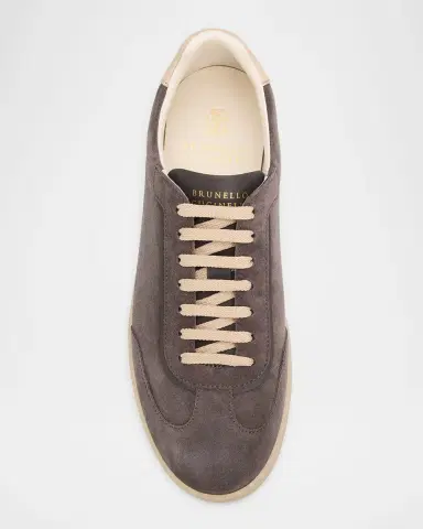 Brunello Cucinelli Men's Suede T-Toe Low-Top Sneakers | Thumbnail 4 Brunello Cucinelli Men's Suede T-Toe Low-Top Sneakers | Thumbnail 4