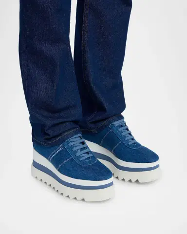 Stella McCartney Sneak-Elyse Denim Toothed-Sole Platform Sneakers | Thumbnail 2 Stella McCartney Sneak-Elyse Denim Toothed-Sole Platform Sneakers | Thumbnail 2