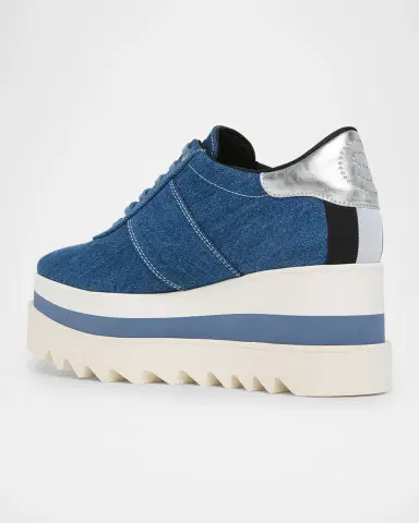 Stella McCartney Sneak-Elyse Denim Toothed-Sole Platform Sneakers | Thumbnail 4 Stella McCartney Sneak-Elyse Denim Toothed-Sole Platform Sneakers | Thumbnail 4
