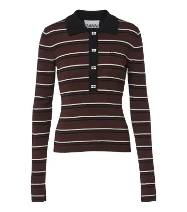Ganni Striped wool polo sweater | Thumbnail 1 Ganni Striped wool polo sweater | Thumbnail 1