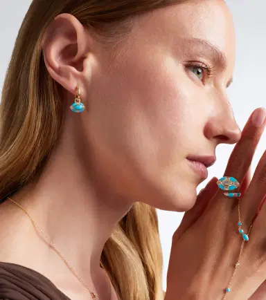 SHAY JEWELRY Riviera Petite 18kt gold huggie earrings with turquoises and diamonds | Thumbnail 4 SHAY JEWELRY Riviera Petite 18kt gold huggie earrings with turquoises and diamonds | Thumbnail 4