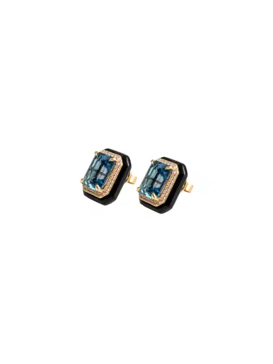 Wish Fine Jewelry 15.21ct Topaz Black Onyx Diamond 18K Gold Stud Earrings | Thumbnail 2 Wish Fine Jewelry 15.21ct Topaz Black Onyx Diamond 18K Gold Stud Earrings | Thumbnail 2