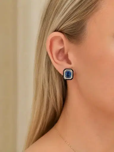 Wish Fine Jewelry 15.21ct Topaz Black Onyx Diamond 18K Gold Stud Earrings | Thumbnail 3 Wish Fine Jewelry 15.21ct Topaz Black Onyx Diamond 18K Gold Stud Earrings | Thumbnail 3