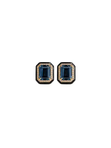 Wish Fine Jewelry 15.21ct Topaz Black Onyx Diamond 18K Gold Stud Earrings | Thumbnail 1 Wish Fine Jewelry 15.21ct Topaz Black Onyx Diamond 18K Gold Stud Earrings | Thumbnail 1