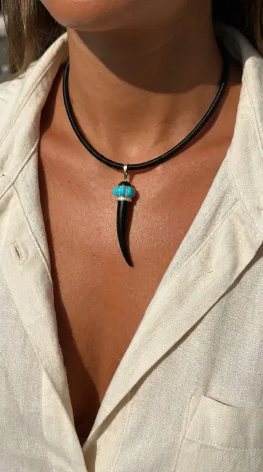 Wish Fine Jewelry 2.70ct Diamond Turquoise Onyx 18K Gold Horn Pendant | Thumbnail 3 Wish Fine Jewelry 2.70ct Diamond Turquoise Onyx 18K Gold Horn Pendant | Thumbnail 3