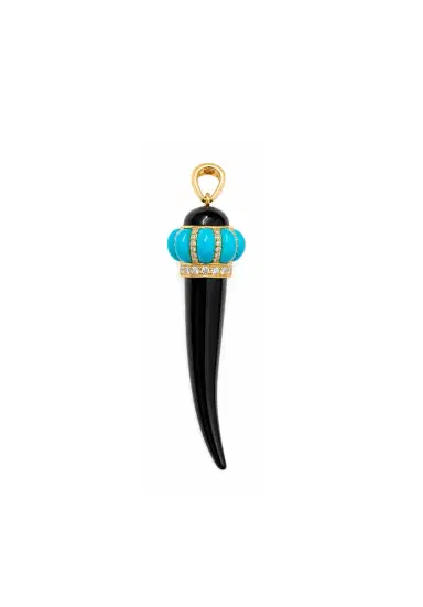 Wish Fine Jewelry 2.70ct Diamond Turquoise Onyx 18K Gold Horn Pendant | Thumbnail 1 Wish Fine Jewelry 2.70ct Diamond Turquoise Onyx 18K Gold Horn Pendant | Thumbnail 1