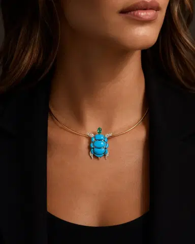 Wish Fine Jewelry 7.41ct Turquoise Emerald Diamond 18K Gold Turtle Pendant | Thumbnail 4 Wish Fine Jewelry 7.41ct Turquoise Emerald Diamond 18K Gold Turtle Pendant | Thumbnail 4