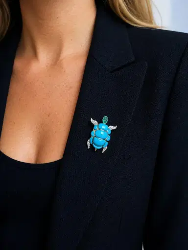 Wish Fine Jewelry 7.41ct Turquoise Emerald Diamond 18K Gold Turtle Pendant | Thumbnail 5 Wish Fine Jewelry 7.41ct Turquoise Emerald Diamond 18K Gold Turtle Pendant | Thumbnail 5