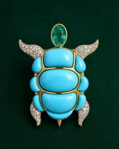 Wish Fine Jewelry 7.41ct Turquoise Emerald Diamond 18K Gold Turtle Pendant | Thumbnail 6 Wish Fine Jewelry 7.41ct Turquoise Emerald Diamond 18K Gold Turtle Pendant | Thumbnail 6