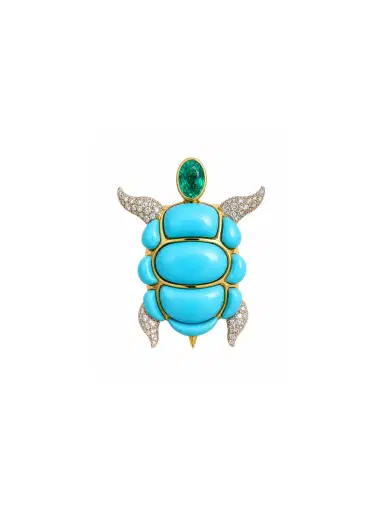 Wish Fine Jewelry 7.41ct Turquoise Emerald Diamond 18K Gold Turtle Pendant | Thumbnail 1 Wish Fine Jewelry 7.41ct Turquoise Emerald Diamond 18K Gold Turtle Pendant | Thumbnail 1