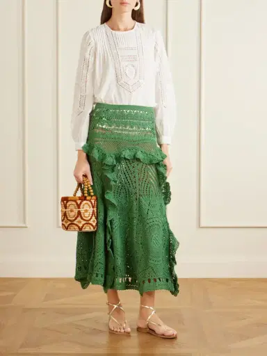 Ulla Johnson Floretta Ruffled Crocheted Cotton Midi Skirt | Thumbnail 2 Ulla Johnson Floretta Ruffled Crocheted Cotton Midi Skirt | Thumbnail 2