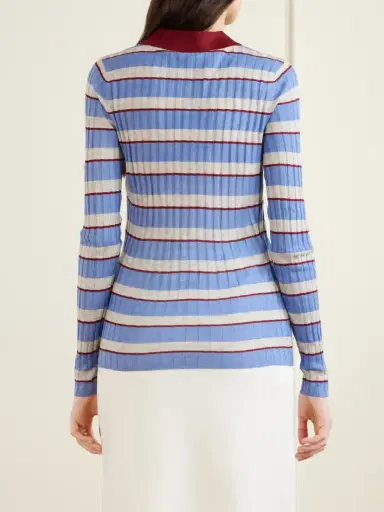 Brandon Maxwell The Joni Striped Silk And Cashmere-blend Polo Sweater | Thumbnail 4 Brandon Maxwell The Joni Striped Silk And Cashmere-blend Polo Sweater | Thumbnail 4