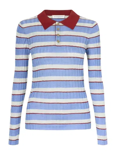 Brandon Maxwell The Joni Striped Silk And Cashmere-blend Polo Sweater | Thumbnail 1 Brandon Maxwell The Joni Striped Silk And Cashmere-blend Polo Sweater | Thumbnail 1