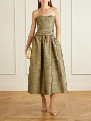 Ulla Johnson Lumina Strapless Gathered Crinkled Taffeta Midi Dress | Thumbnail 2 Ulla Johnson Lumina Strapless Gathered Crinkled Taffeta Midi Dress | Thumbnail 2