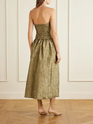 Ulla Johnson Lumina Strapless Gathered Crinkled Taffeta Midi Dress | Thumbnail 3 Ulla Johnson Lumina Strapless Gathered Crinkled Taffeta Midi Dress | Thumbnail 3