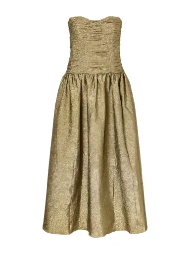 Ulla Johnson Lumina Strapless Gathered Crinkled Taffeta Midi Dress | Thumbnail 1 Ulla Johnson Lumina Strapless Gathered Crinkled Taffeta Midi Dress | Thumbnail 1