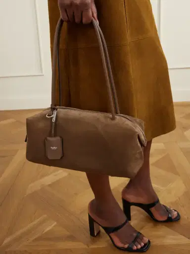 Max Mara Logo-debossed Leather-trimmed Suede Shoulder Bag | Thumbnail 2 Max Mara Logo-debossed Leather-trimmed Suede Shoulder Bag | Thumbnail 2