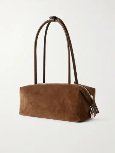 Max Mara Logo-debossed Leather-trimmed Suede Shoulder Bag | Thumbnail 4 Max Mara Logo-debossed Leather-trimmed Suede Shoulder Bag | Thumbnail 4
