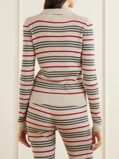 The Elder Statesman Libeccio Stripped Wool, Silk And Linen-blend Knitted Polo | Thumbnail 3 The Elder Statesman Libeccio Stripped Wool, Silk And Linen-blend Knitted Polo | Thumbnail 3