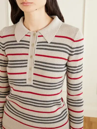 The Elder Statesman Libeccio Stripped Wool, Silk And Linen-blend Knitted Polo | Thumbnail 4 The Elder Statesman Libeccio Stripped Wool, Silk And Linen-blend Knitted Polo | Thumbnail 4
