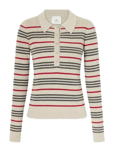 The Elder Statesman Libeccio Stripped Wool, Silk And Linen-blend Knitted Polo | Thumbnail 1 The Elder Statesman Libeccio Stripped Wool, Silk And Linen-blend Knitted Polo | Thumbnail 1