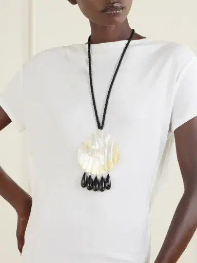 Julietta Iris Rhodium-plated, Shell, Resin And Cord Necklace | Thumbnail 2 Julietta Iris Rhodium-plated, Shell, Resin And Cord Necklace | Thumbnail 2