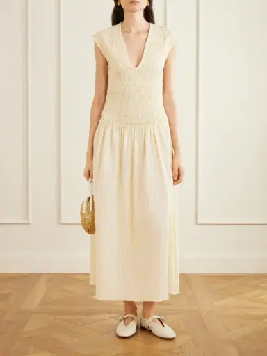 Faithfull Carmen Shirred Cotton Midi Dress | Thumbnail 2 Faithfull Carmen Shirred Cotton Midi Dress | Thumbnail 2
