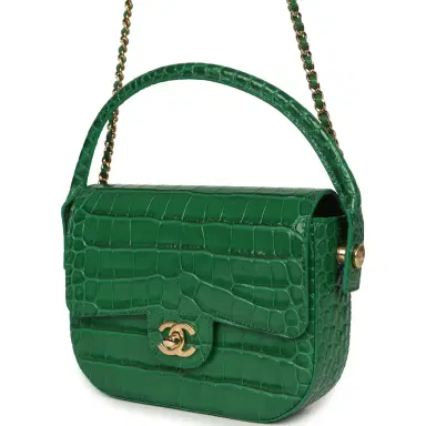 Chanel Chanel Mini Top Handle "Turn Around" Flap Bag Green Croc Embossed Calfskin Gold Hardware | Thumbnail 5 Chanel Chanel Mini Top Handle "Turn Around" Flap Bag Green Croc Embossed Calfskin Gold Hardware | Thumbnail 5